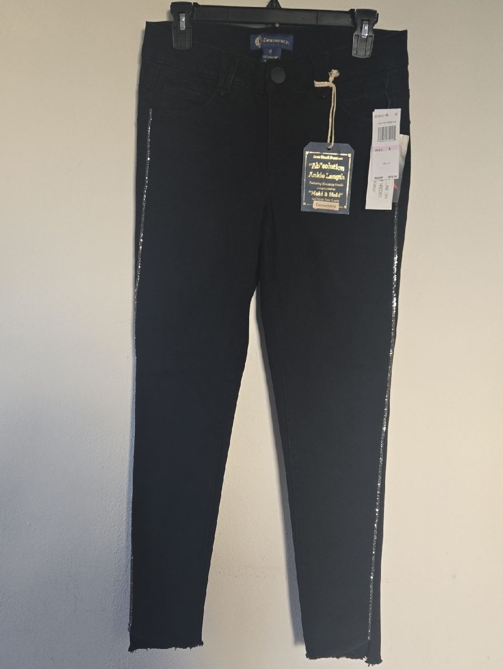 Democracy Black Skinny Jeans with Sequin Side Trim